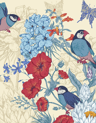 Store intérieur Des oiseaux parmi les fleurs