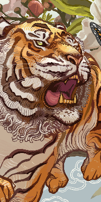 Store intérieur Tigre en fleurs