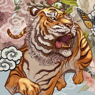 Store intérieur Tigre en fleurs