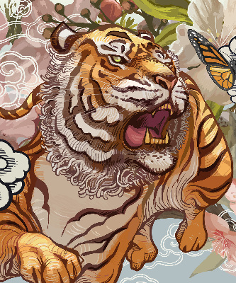 Store intérieur Tigre en fleurs