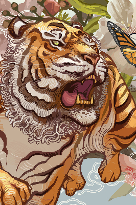 Store intérieur Tigre en fleurs