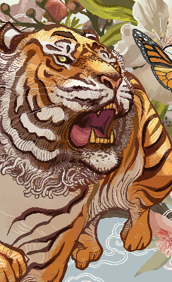 Store intérieur Tigre en fleurs