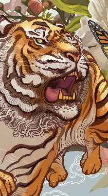 Store intérieur Tigre en fleurs