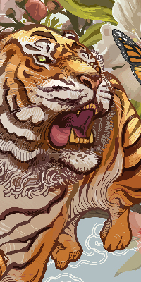 Store intérieur Tigre en fleurs