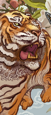 Store intérieur Tigre en fleurs