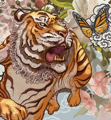 Store intérieur Tigre en fleurs