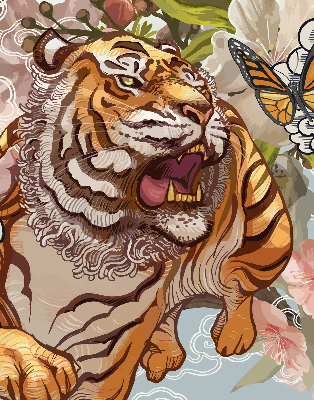 Store intérieur Tigre en fleurs