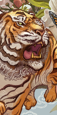 Store intérieur Tigre en fleurs