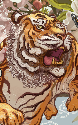 Store intérieur Tigre en fleurs