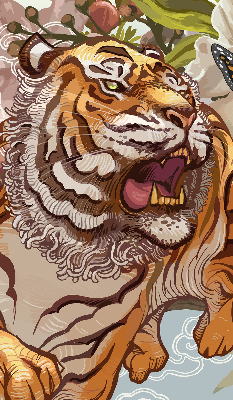 Store intérieur Tigre en fleurs