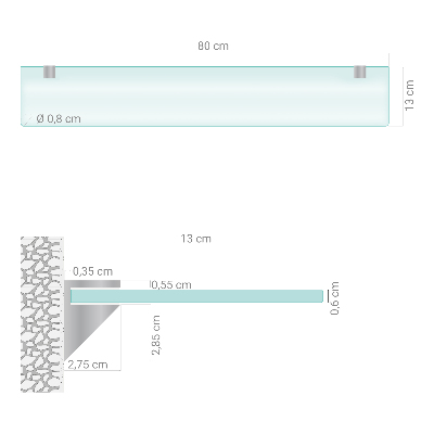 Tablette murale en verre securit semi-transparente
