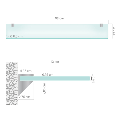 Tablette murale en verre securit semi-transparente
