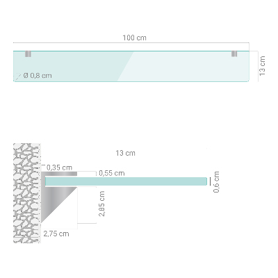 Tablette murale en verre securit semi-transparente