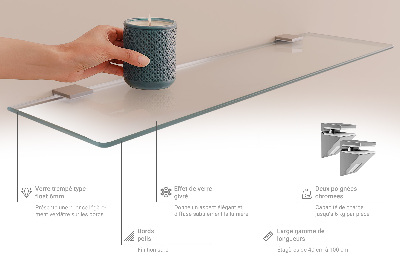 Tablette murale en verre securit semi-transparente