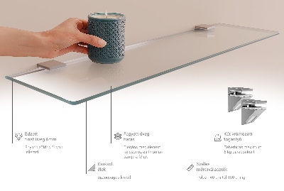 Tablette murale en verre securit semi-transparente