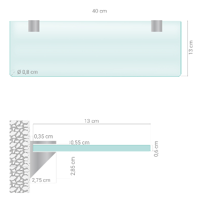 Tablette murale en verre securit semi-transparente