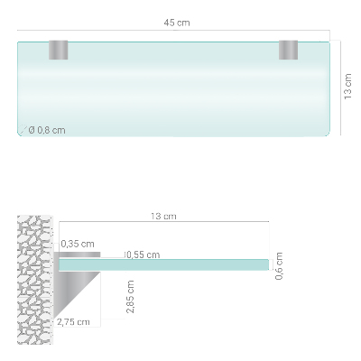 Tablette murale en verre securit semi-transparente