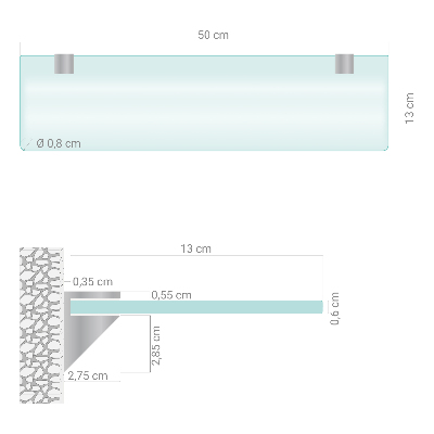 Tablette murale en verre securit semi-transparente