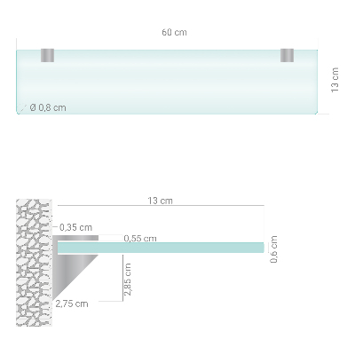 Tablette murale en verre securit semi-transparente