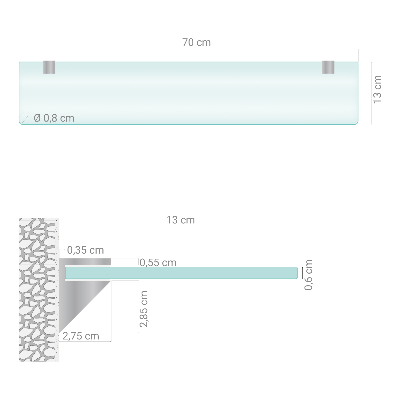 Tablette murale en verre securit semi-transparente