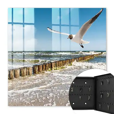 Tableau paysage marin avec mouette sur la plage