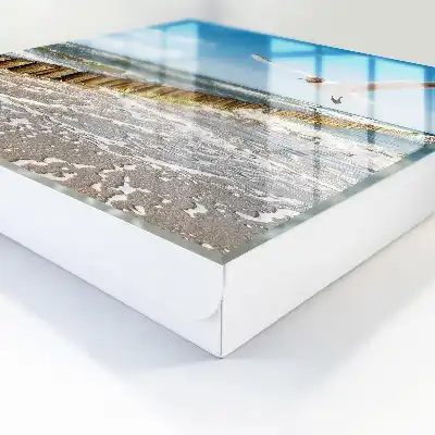Tableau paysage marin avec mouette sur la plage