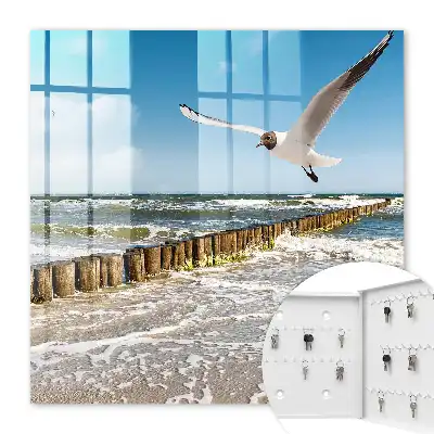 Tableau paysage marin avec mouette sur la plage
