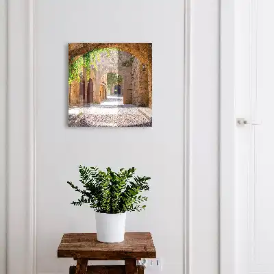 Rue pavée avec architecture et verdure