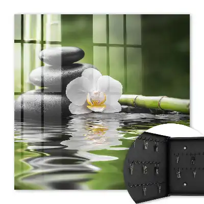 Pierres zen et orchidées dans l'eau