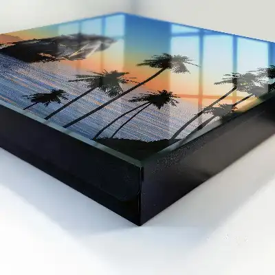 Tableau décoratif voilier en mer avec soleil et palmier