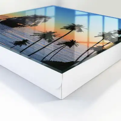 Tableau décoratif voilier en mer avec soleil et palmier