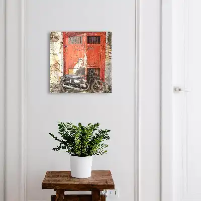 Tableau d'art urbain représentant une peinture de moto