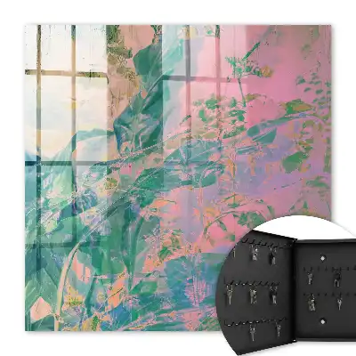 Tableau abstraction végétale aux couleurs pastel