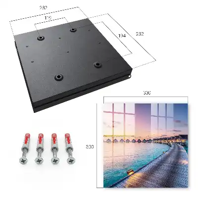 Tableau représentant un coucher de soleil paisible avec des maisons au bord de l'eau