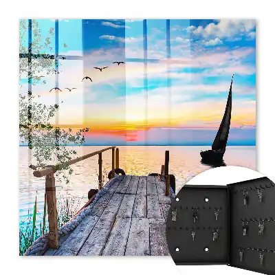 Tableau paysage paisible d'un lac avec un voilier