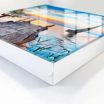 Tableau paysage paisible d'un lac avec un voilier