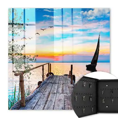 Tableau paysage paisible d'un lac avec un voilier