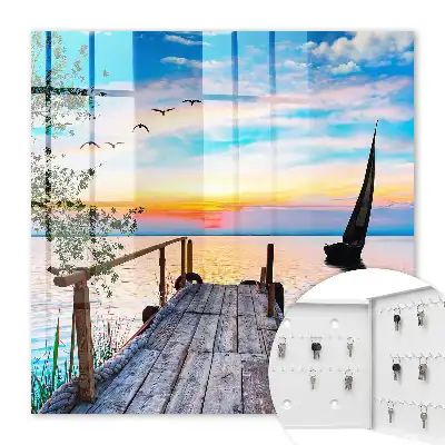Tableau paysage paisible d'un lac avec un voilier