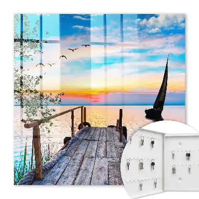 Tableau paysage paisible d'un lac avec un voilier