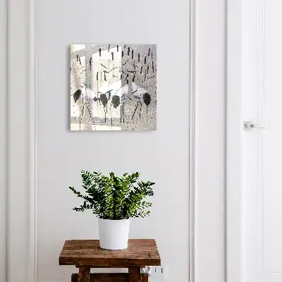 Grues et roseaux dans un paysage pastel