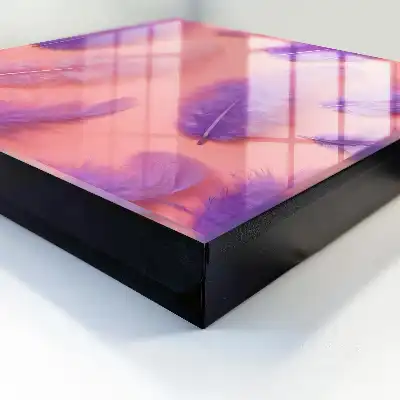 Plumes violettes sur fond rose