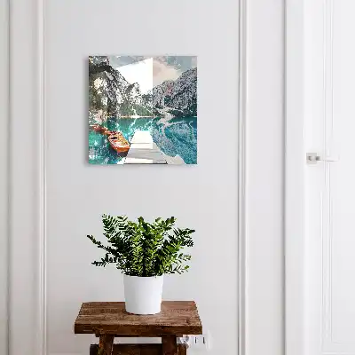 Paysage de montagne avec des bateaux et un quai