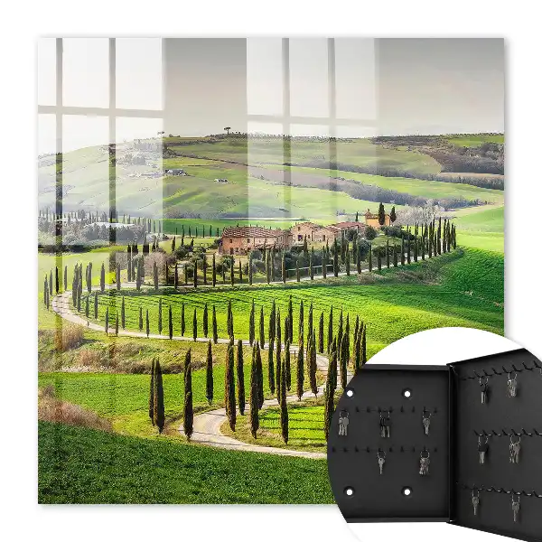 Tableau paysage toscan avec colline et cyprès