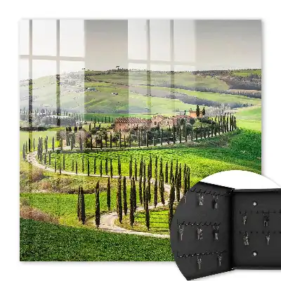Tableau paysage toscan avec colline et cyprès