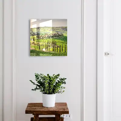 Tableau paysage toscan avec colline et cyprès