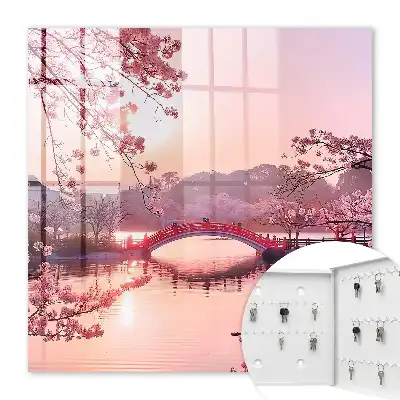 Pont printanier bordé de cerisiers sous le soleil