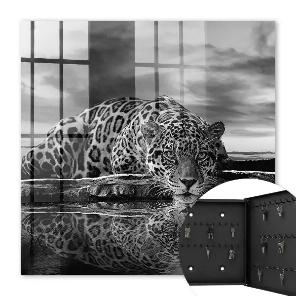 Tableau de jaguars dans l'eau en noir et blanc