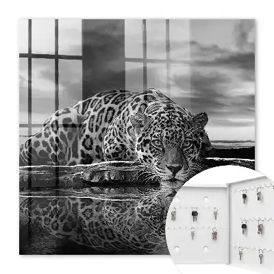 Tableau de jaguars dans l'eau en noir et blanc