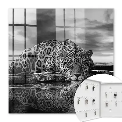 Tableau de jaguars dans l'eau en noir et blanc
