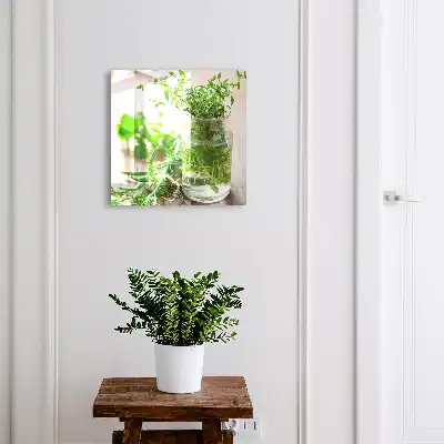 Herbes vertes dans un récipient en bois